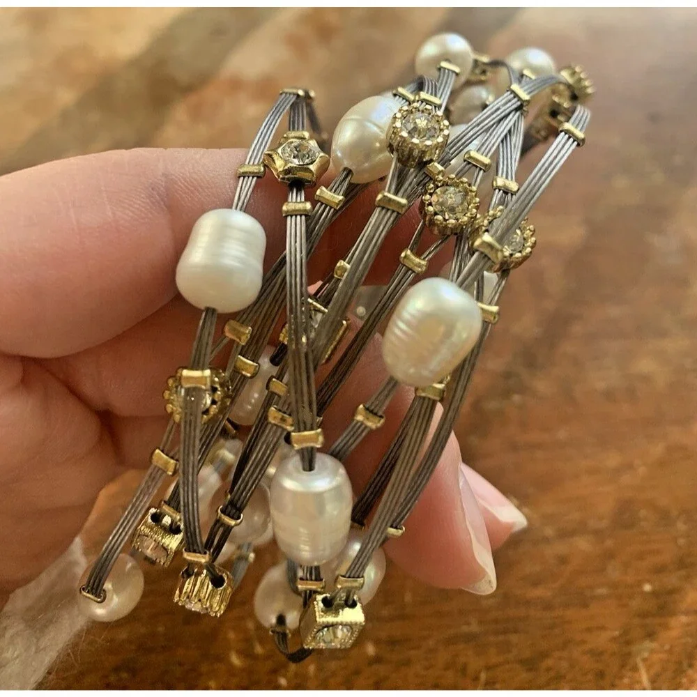 Vintage Glass Pearl Bead Bracelets – 12 Strand Set, Silver Tone, MCM / 80s